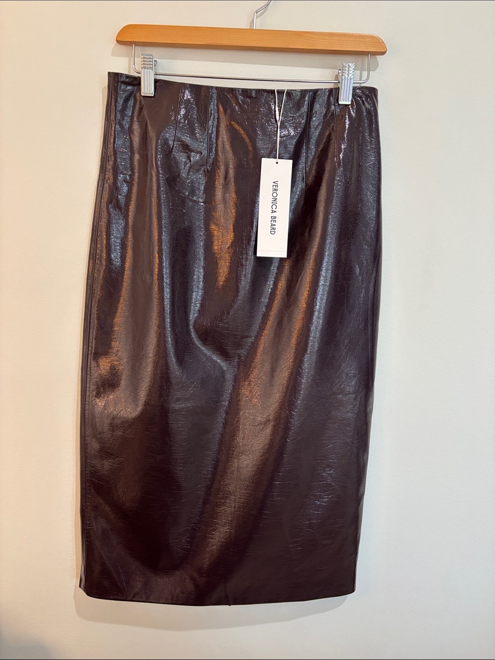 Veronica Beard Dark Burgundy Faux-Leather Pencil Skirt